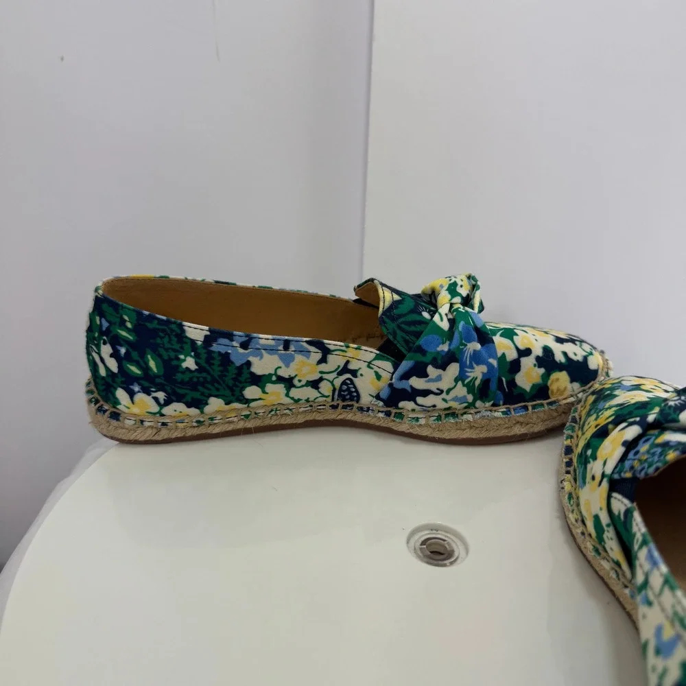 Talbots Womens Floral Canvas Espadrille Loafers Green Blue Yellow Bow 6.5